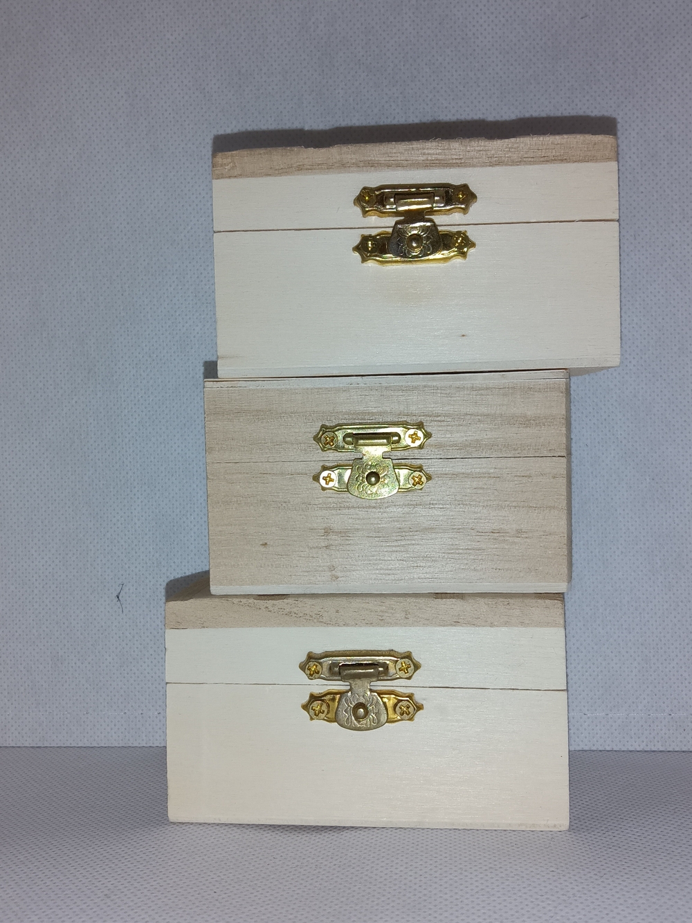 Stacked Natural Wood Jewelry Boxes with Gold Latches